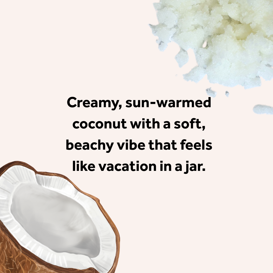 Coconut with a soft, beachy vibe on a light background