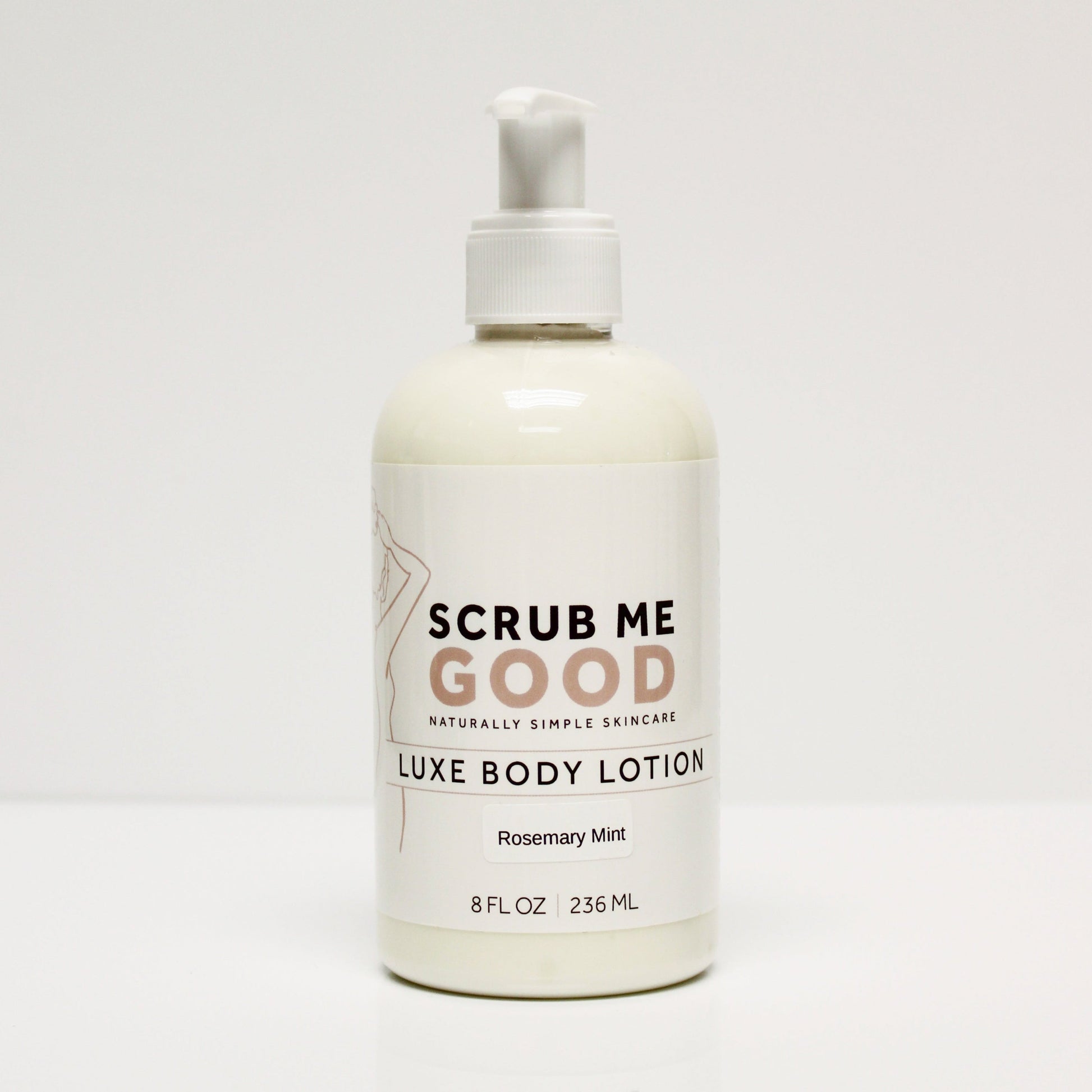 bottle of rosemary mint luxe body lotion on white backround