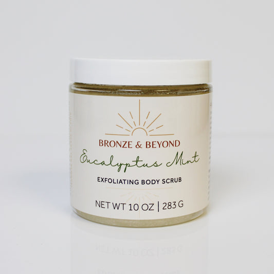 Eucalyptus mint exfoliating body scrub on white backround