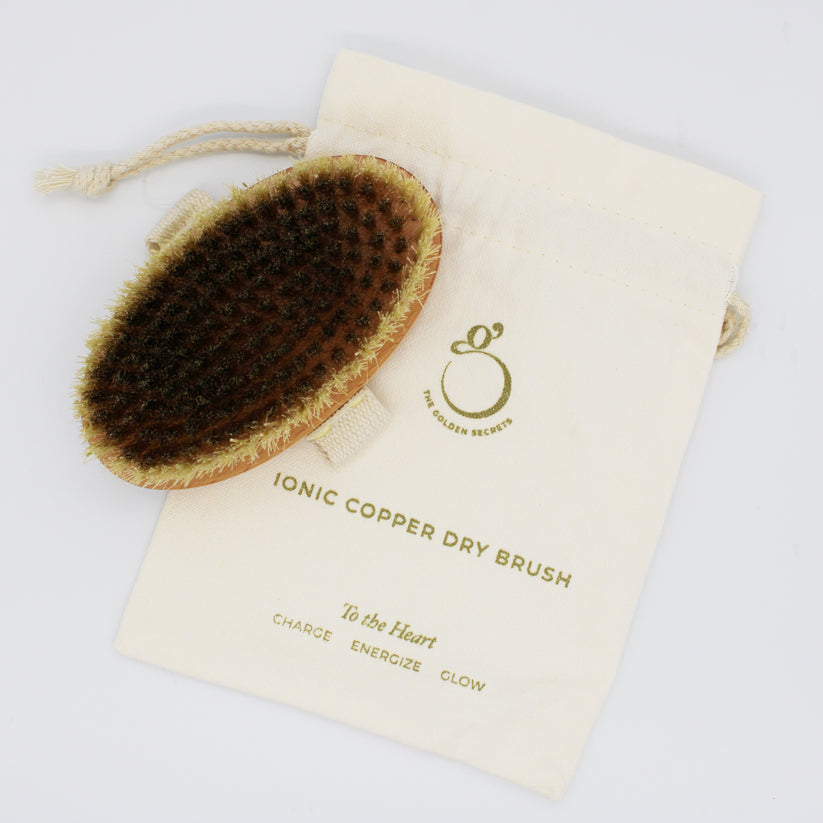 Ionic copper dry brush for spray tan prep and body exfoliation