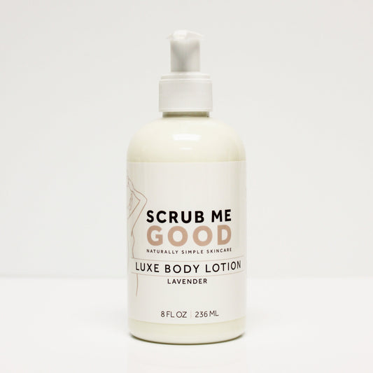 lavender luxe body lotion on white backround